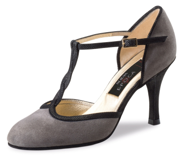 Damen Tanzschuhe JOSEFINA 8 Samtziege/ Ariel Grau/ Schwarz - Nueva Epoca