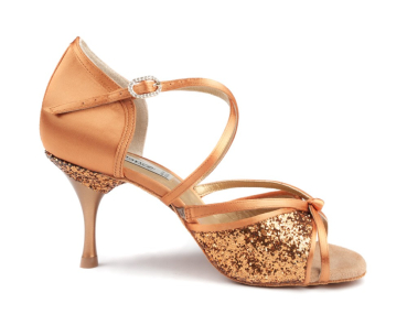 Damen Tanzschuhe PD801 PRO PREMIUM Bronze Dark Satin & Glitter - 5,5 cm Absatz - PortDance