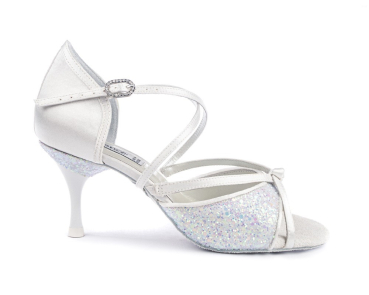 Damen Tanzschuhe PD801 PRO PREMIUM Weiß Satin & Glitter - 5,5 cm Absatz - PortDance
