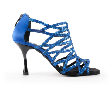 Damen Tanzschuhe PD803 PRO Blau Satin & Glitter - 7 cm Absatz - PortDance