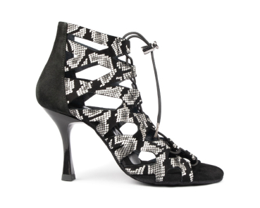 Damen Tanzschuhe PD804 B Black White Snake - 7 cm Absatz - PortDance