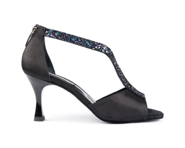 Damen Tanzschuhe PD806 Schwarz Satin & Multicolor Glitter - 6 cm Absatz - PortDance