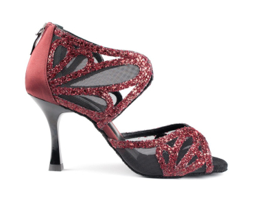 Damen Tanzschuhe PD808 Bordeaux Satin & Glitter - 7 cm Absatz - PortDance