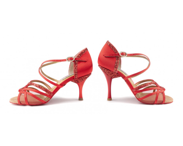 Damen Tanzschuhe PD800 NET Rot Satin - 5,5 cm Absatz - PortDance