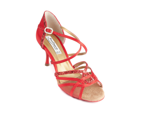 Damen Tanzschuhe PD800 NET Rot Satin - 5,5 cm Absatz - PortDance