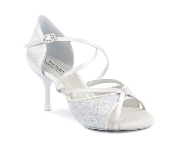 Damen Tanzschuhe PD801 PRO PREMIUM Weiß Satin & Glitter - 5,5 cm Absatz - PortDance